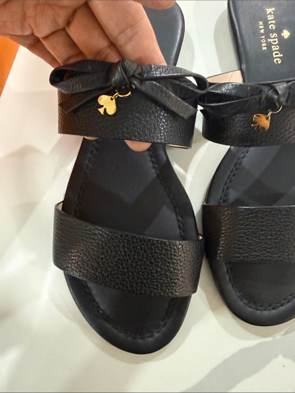 Kate Spade ‘Tulia’ Double Band Slide Sandals with Bow Details. Black. Size 8. - Picture 9 of 15